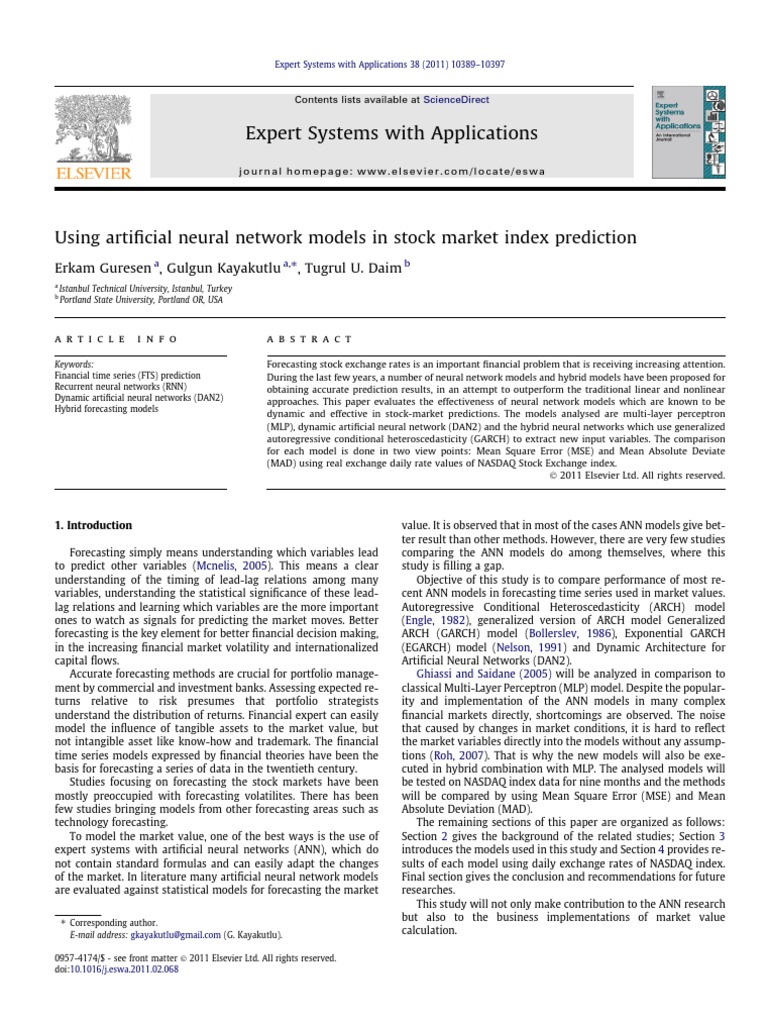 Using Artificial Neural Network Models in Stock Market Index Prediction ...