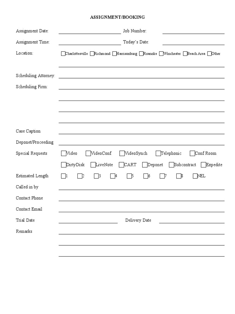 Rev Booking Assignment Form | PDF