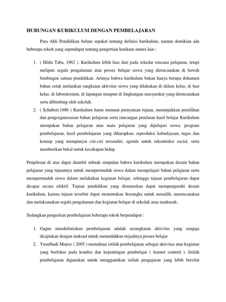 Hubungan Kurikulum Dengan Pembelajaran Pdf