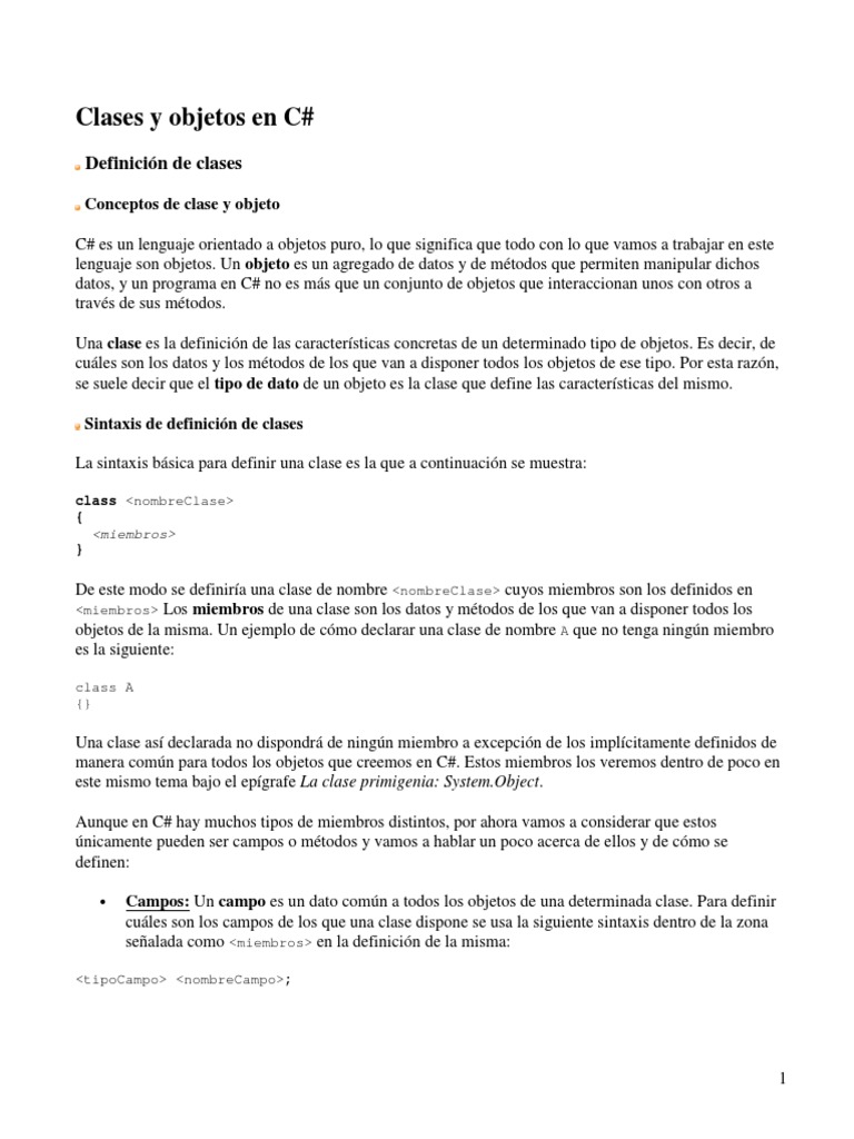 Clases Y Objetos en Visual C PDF | PDF | Objeto (informática) | C Sharp ...