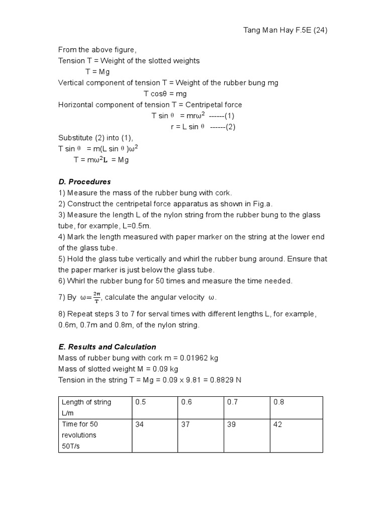 D Procedures Length Of String L M Time For 50 Revolutions 50T s PDF