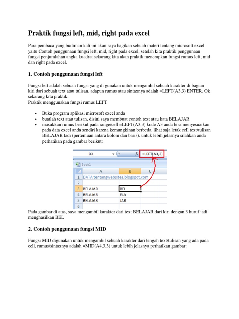 Praktik Fungsi Left Mid Right Pada Excel