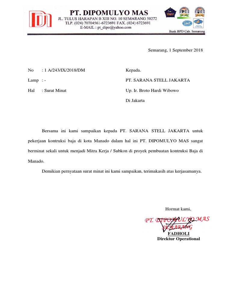 Surat Minat Dipo