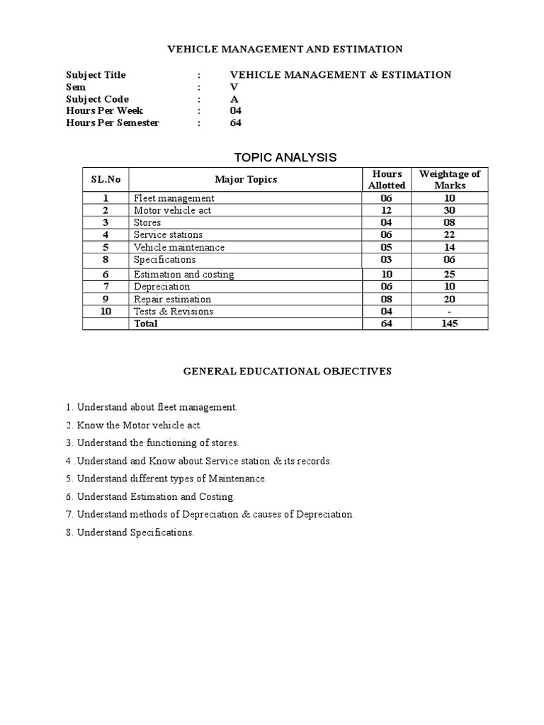 Vehicle Management and Estimation PDF Vehicles Driver's License