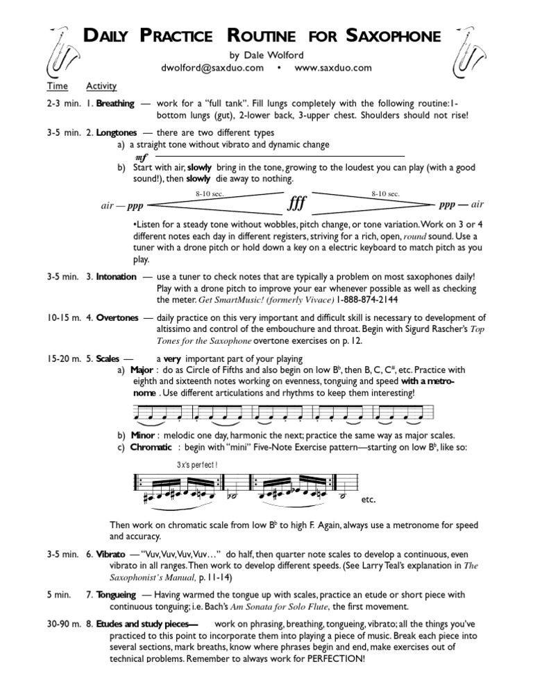 Daily Saxophone Practice Routine | PDF | Saxophone | Musical Compositions