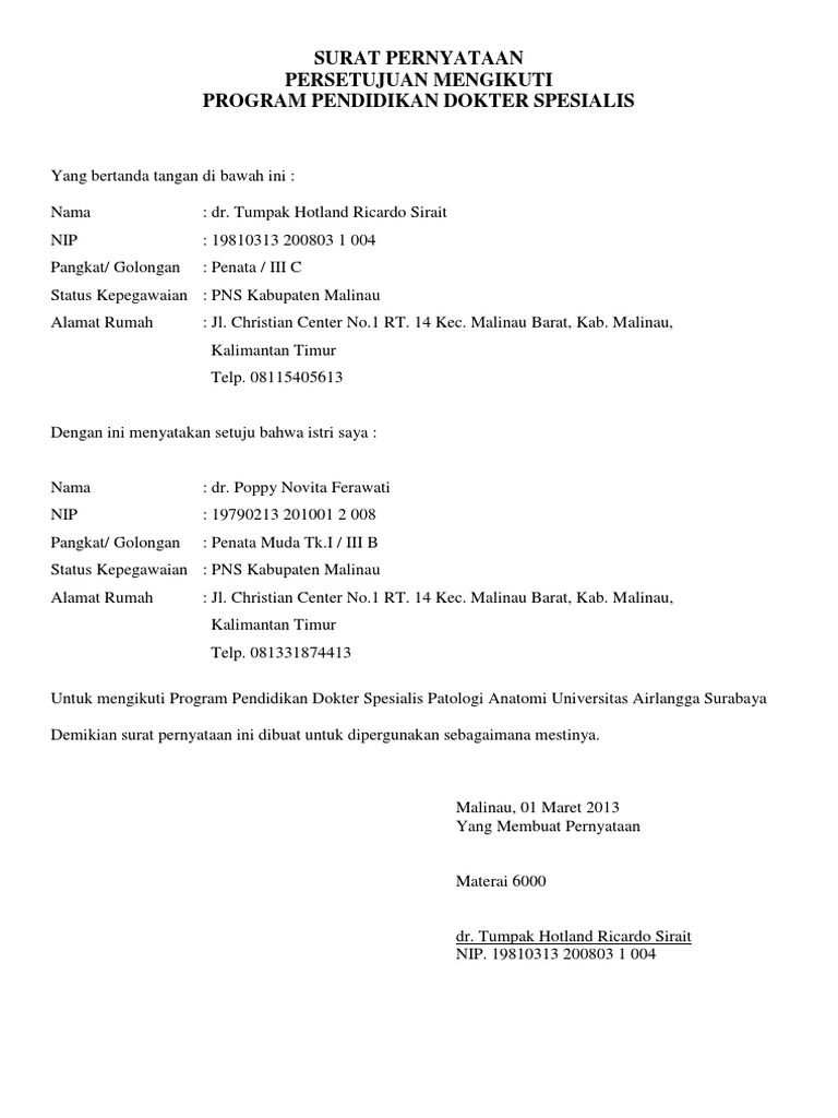 Contoh Surat Pernyataan Docx