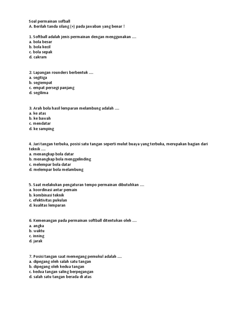 Soal Permainan Sofball