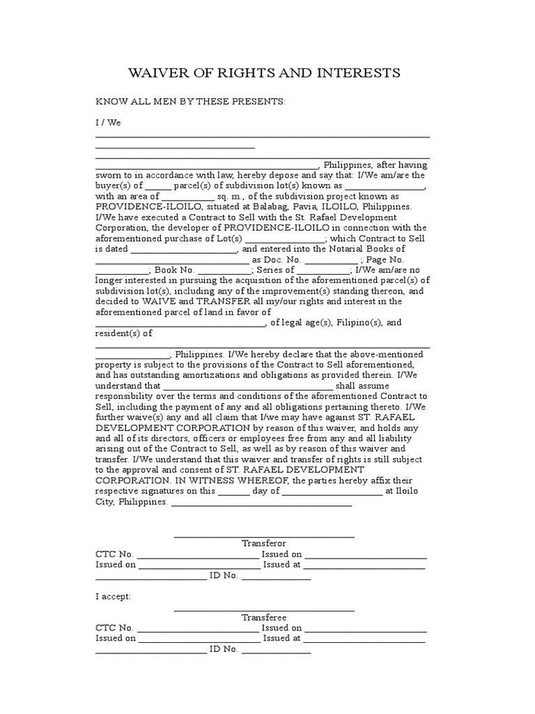 Waiver of Rights and Interests | PDF | Assignment (Law) | Virtue