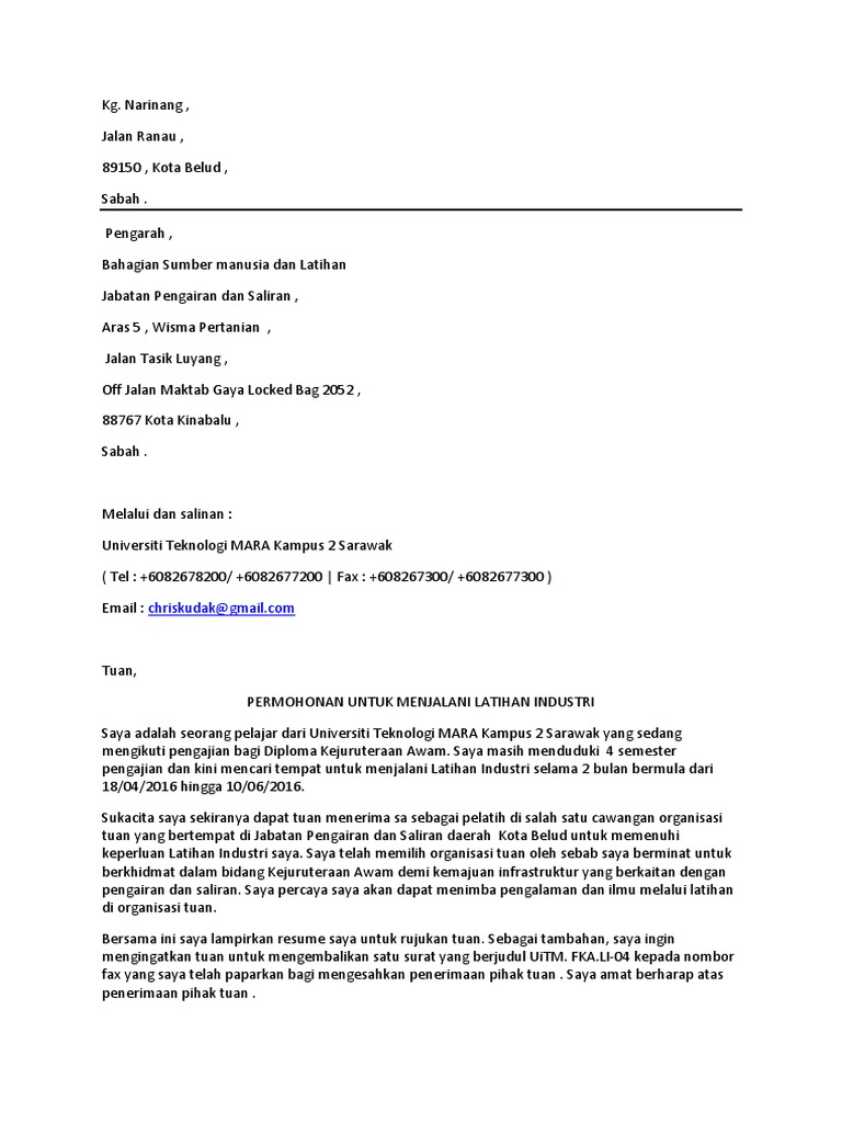 Surat Permohonan Latihan Industri