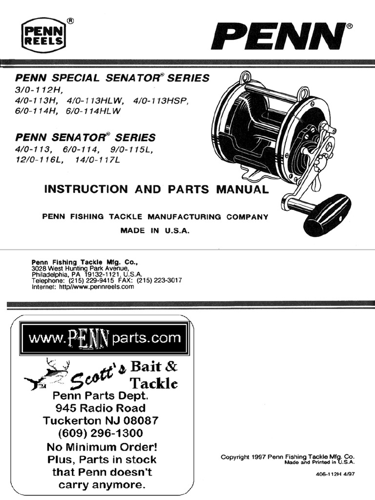 Penn 116L Senator Reel OEM Replacement Parts From