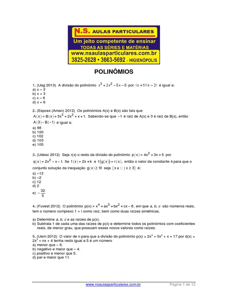 Polinomios PDF | Download grátis PDF | Conceitos matemáticos | Álgebra