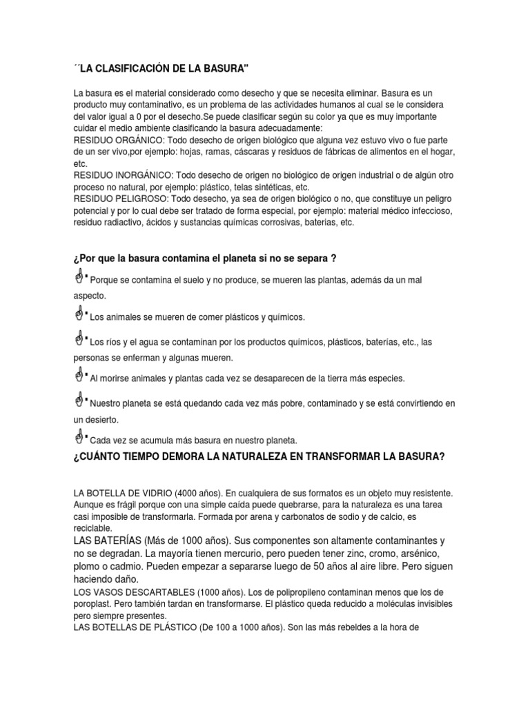 Clasificación de la Basura y su Importancia | PDF | El plastico | Residuos