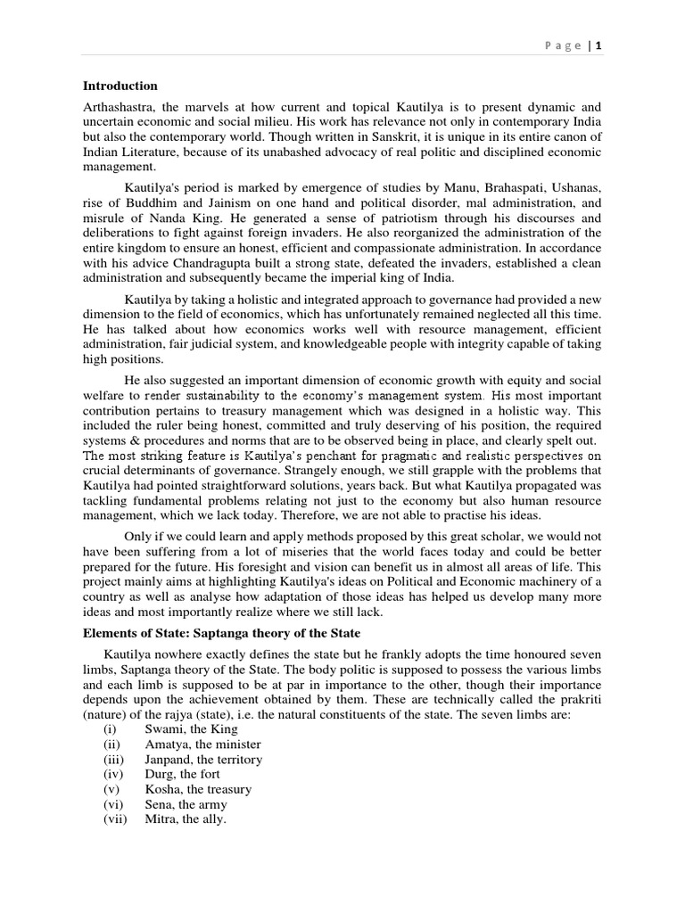 Kautilya Views On State Administration PDF Governance State (Polity)