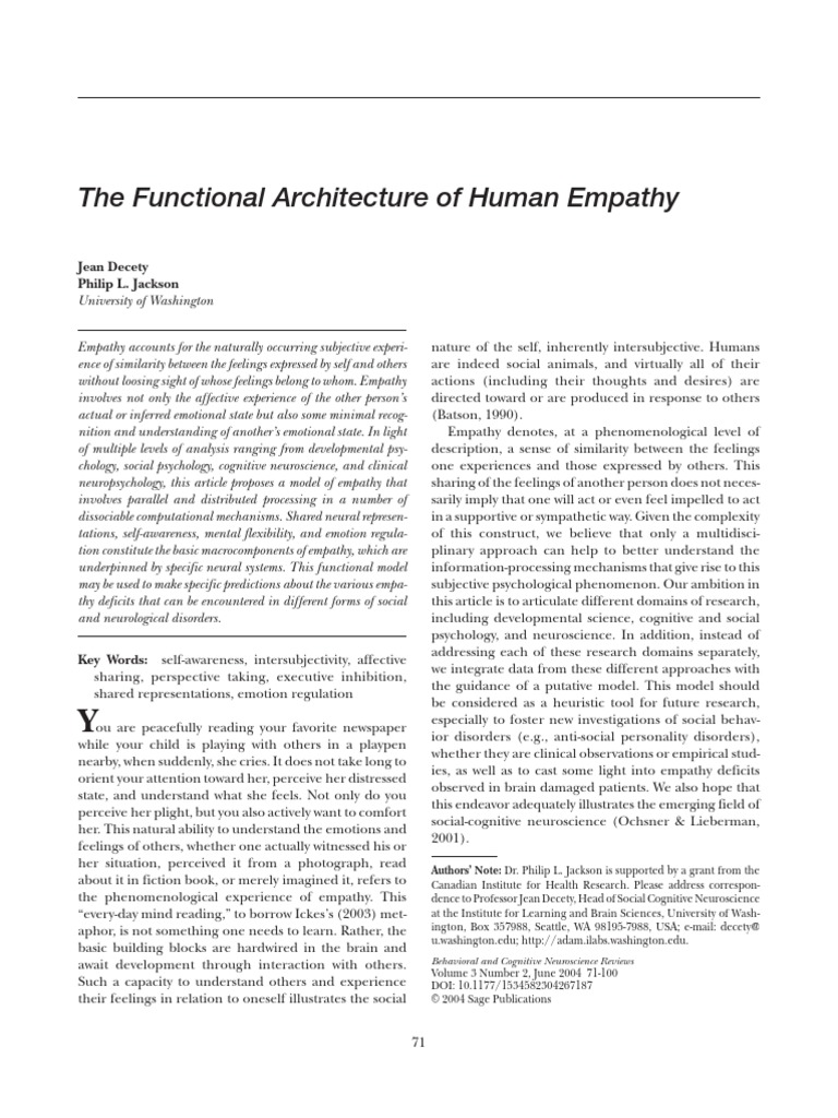 The Functional Architecture of Human Empathy PDF | PDF | Empathy ...