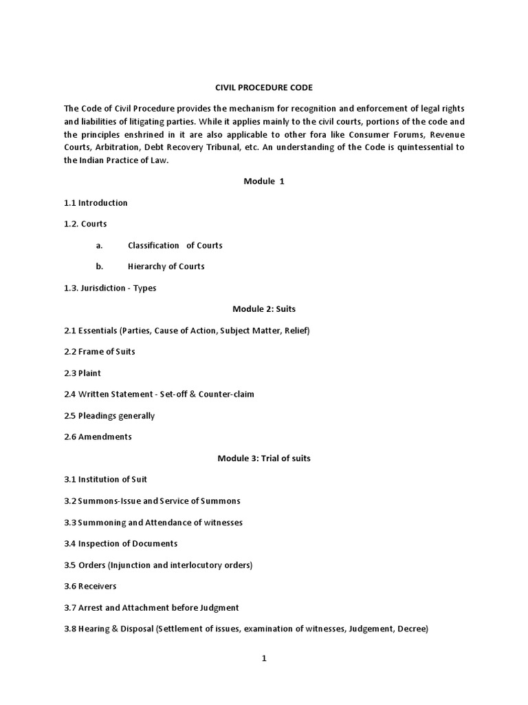 CPC Course Outline Yuvraj Parekh | PDF | Lawsuit | Judgment (Law)