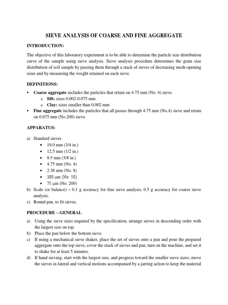 Sieve Analysis of Coarse and Fine Aggregate, PDF