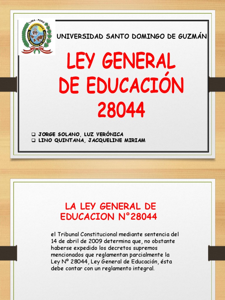 Ley General de Educación N° 28044 | PDF | Educación Secundaria ...