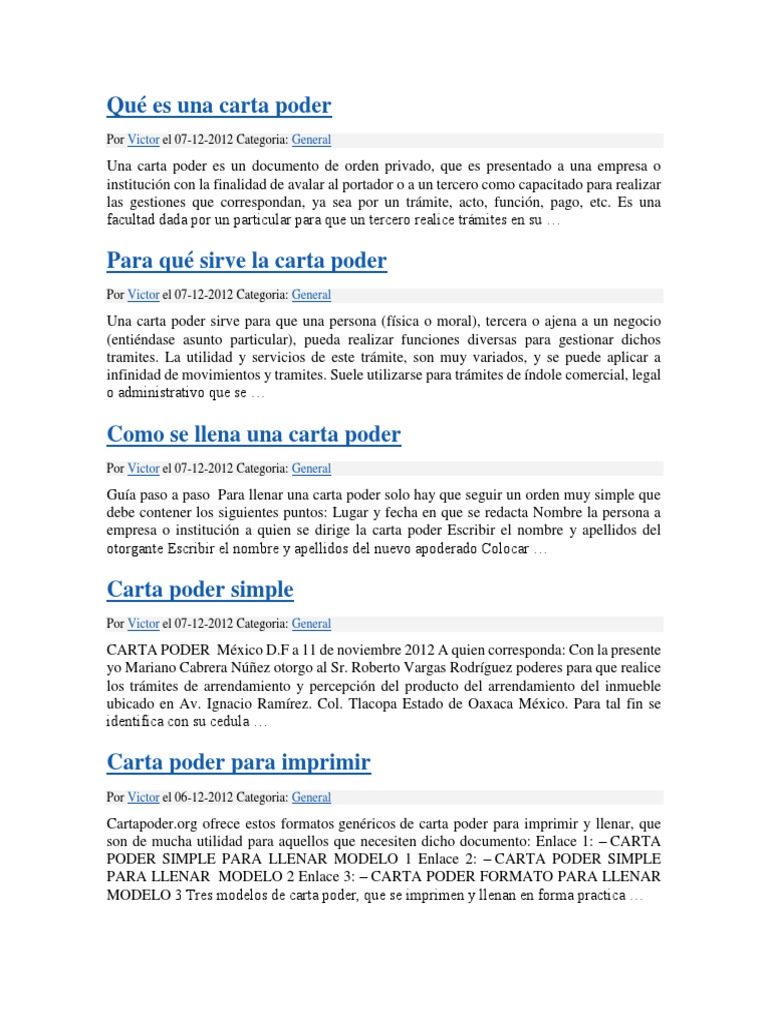 Que Es Una Carta Poder Victor General