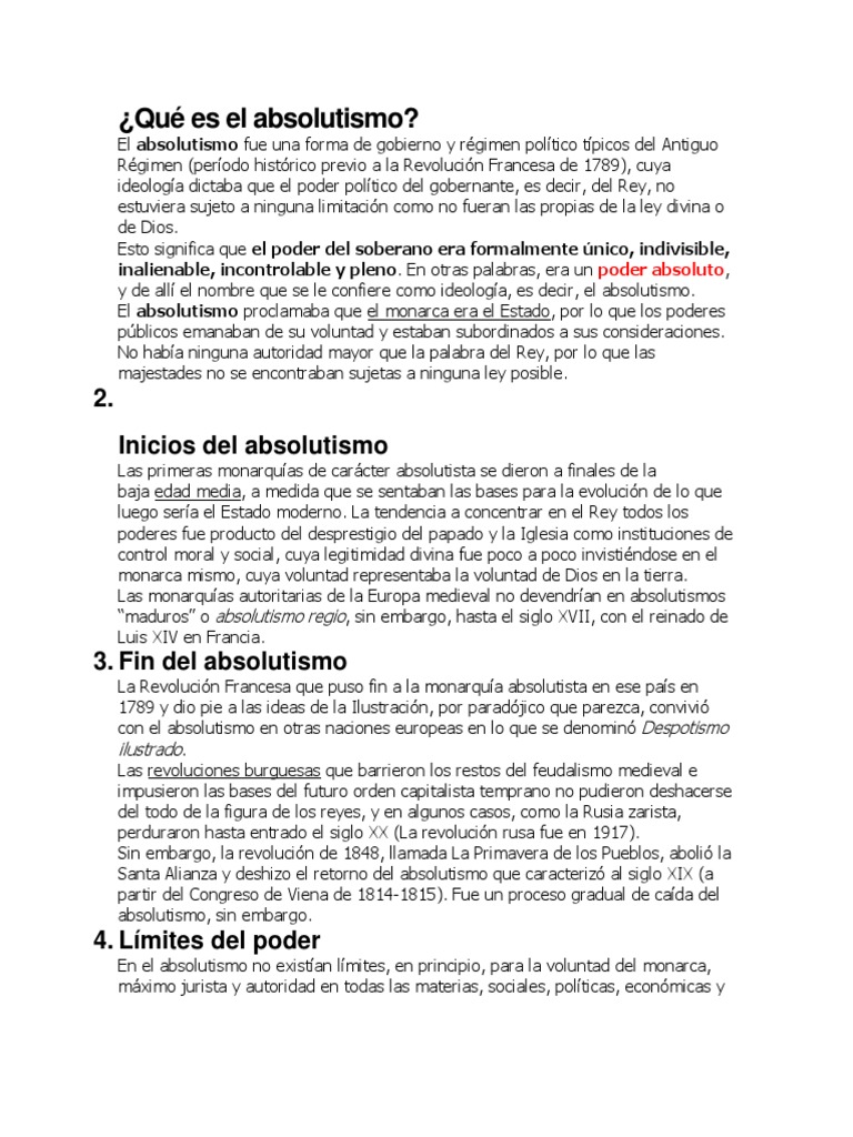 Qué Es El Absolutismo | PDF | Monarquía absoluta | Monarquía