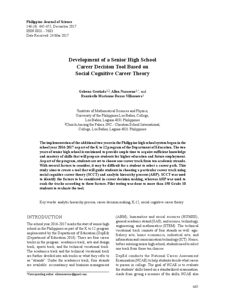 Career SOS Tool for High School Students | PDF | Self Efficacy ...