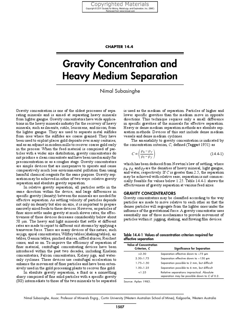 Gravity Concentration Techniques | PDF | Materials | Physical Sciences