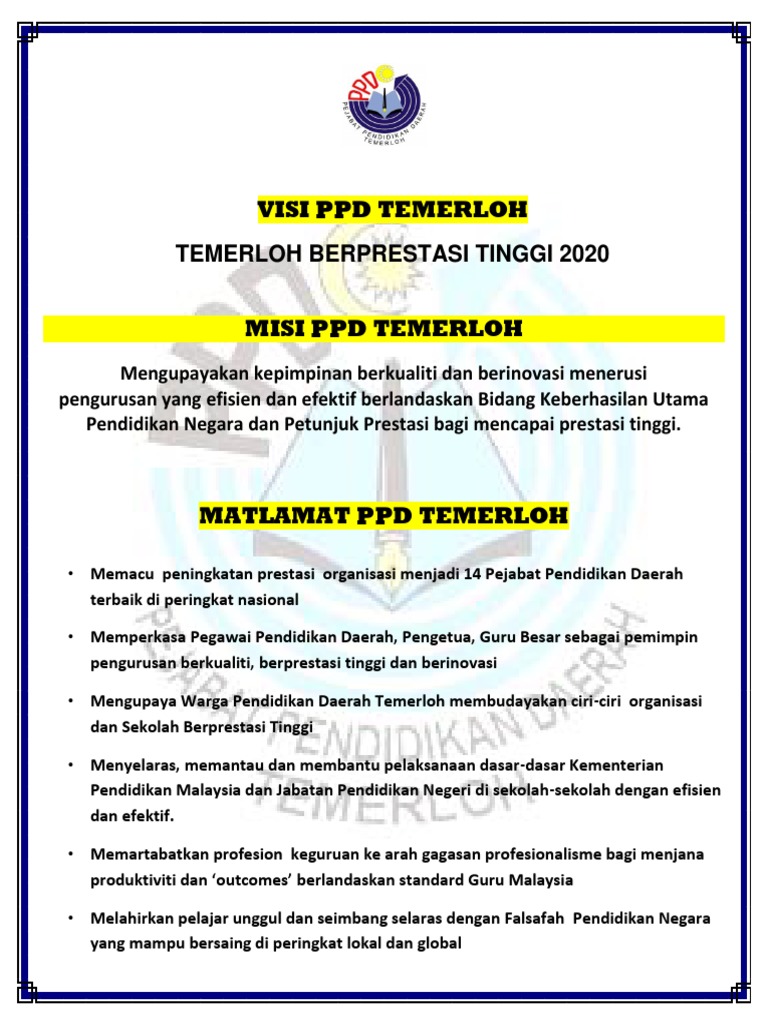 Kpi, Visi, Misi, Matlamat PPD Temerloh 2016-2020 | PDF