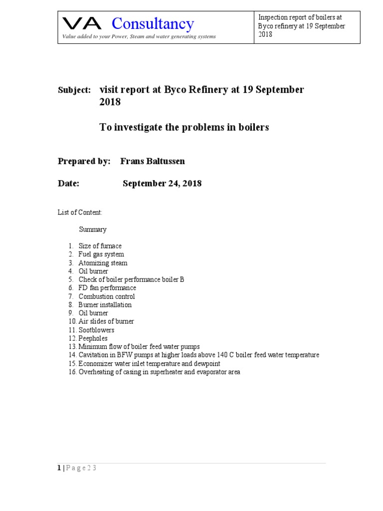 Boiler Inspection Report at Byco Refinery | PDF | Boiler | Steam