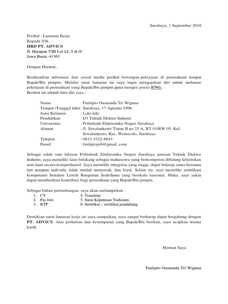 50 Contoh Surat Lamaran Kerja Pt Berbagi Resep