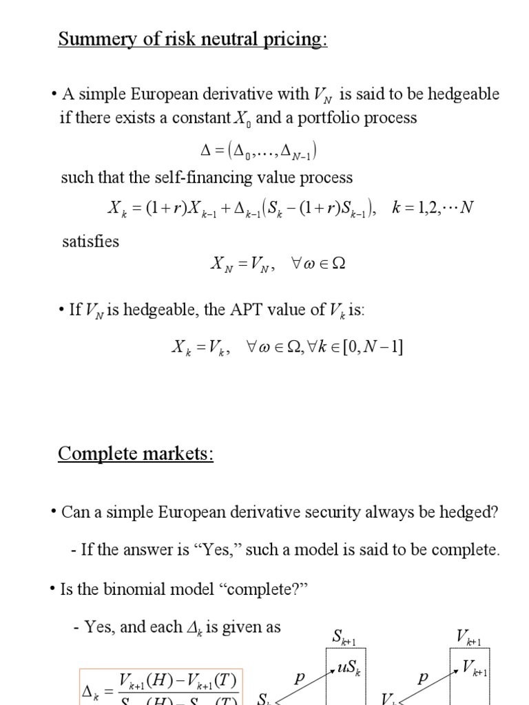 Summery of Risk Neutral Pricing | PDF | Option (Finance) | Applied ...