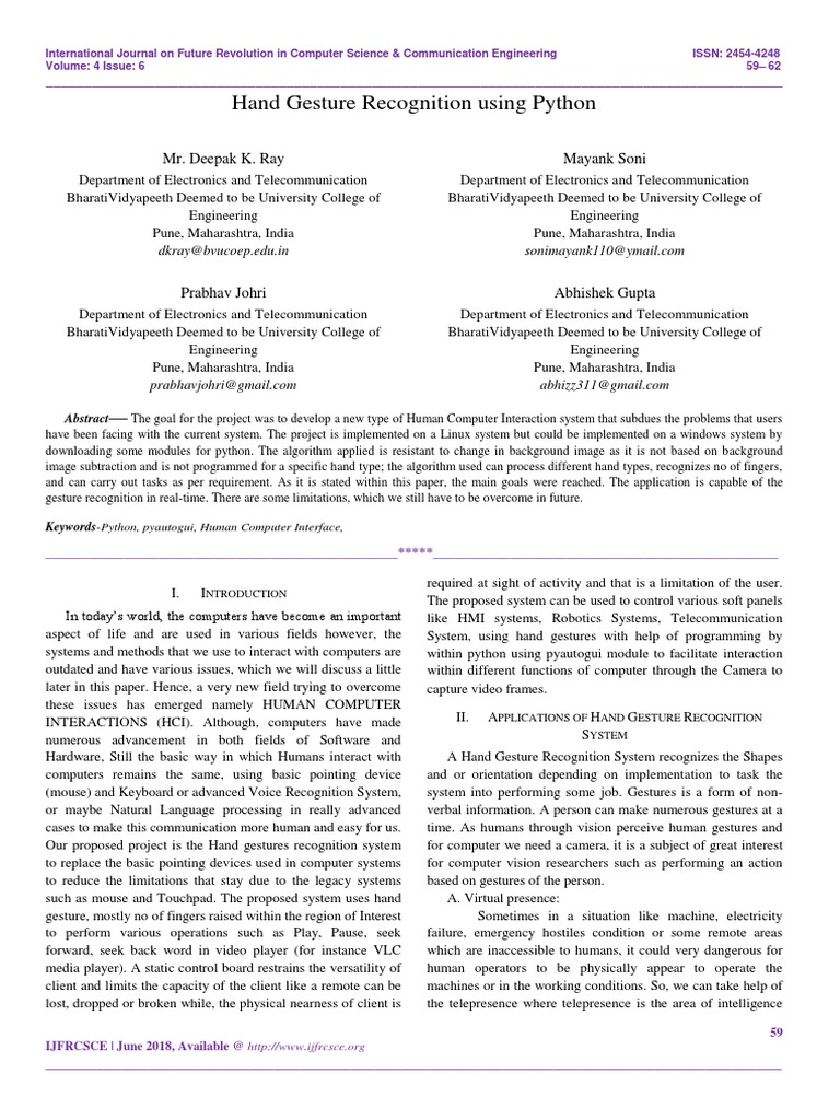 Hand Gesture Recognition Using Python | PDF | Image Segmentation | Gesture