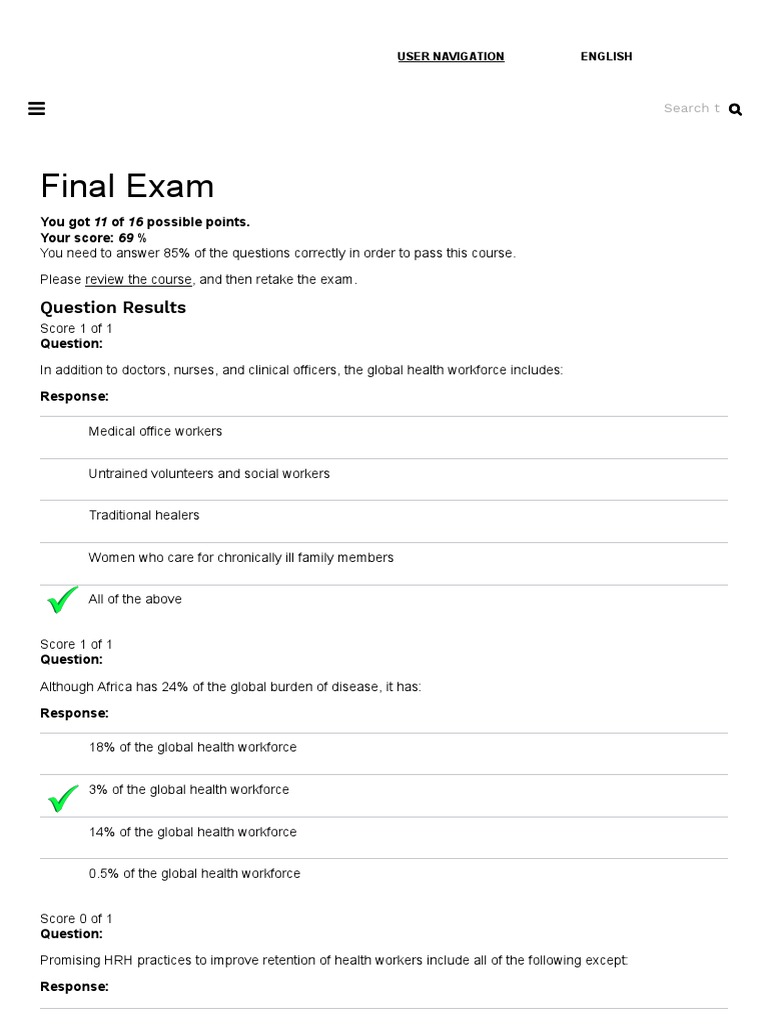 Final Exam Global Health ELearning Center PDF Health Human