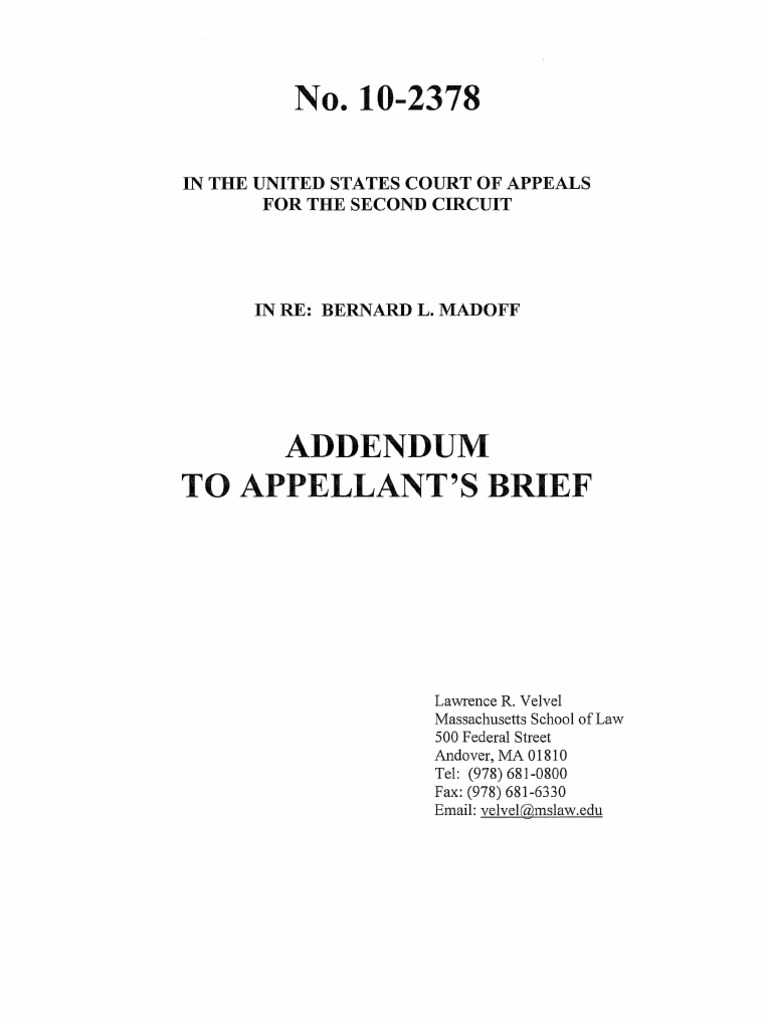 Addendum to Dean Velvel s Appellant Brief re Final Account Statement Net Equity Margin Finance