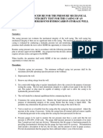 Procedure For The Pressure Mechanical Integrity Test For The Casing of An Underground Hydrocarbon Storage Well