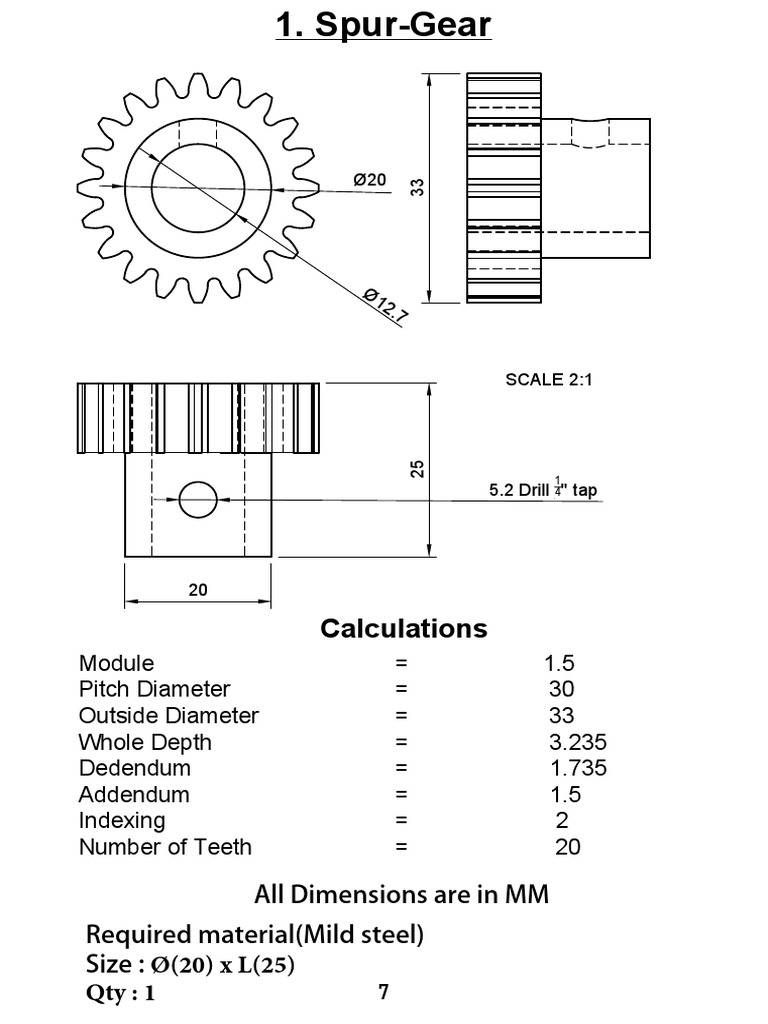 Spur Gear Specifications and Calculations | PDF