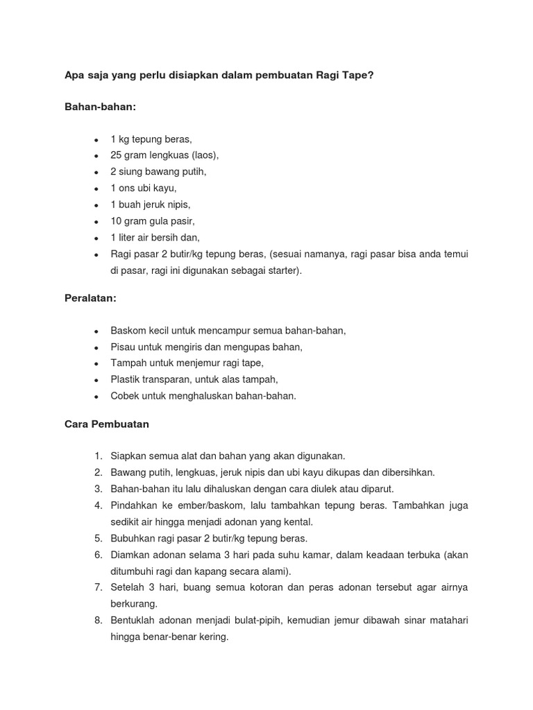 Cara Membuat Ragi Tape Sendiri | PDF