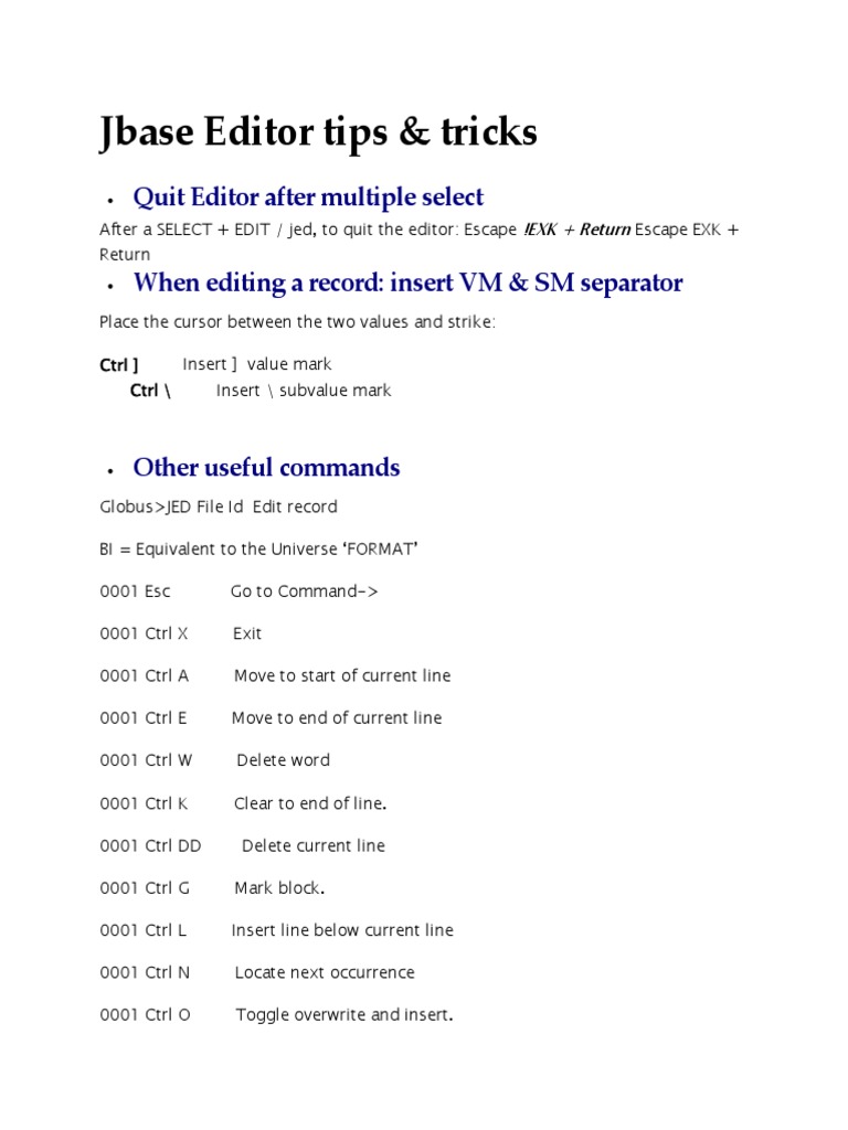 Jbase Editor Tips & Tricks: Quit Editor After Multiple Select | PDF ...