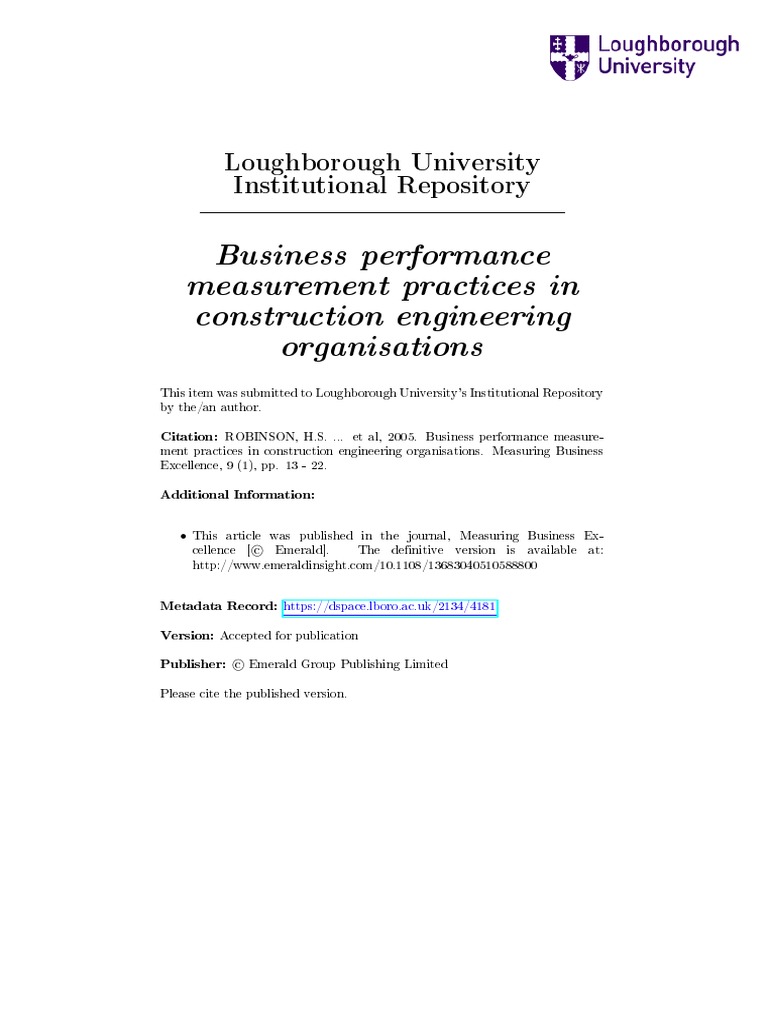 Robinson, H. S Et Al (2005), Business Performance Measurement Practices ...
