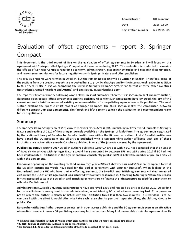 Evaluation of Springer Compact Agreement | PDF | Open Access | Publishing