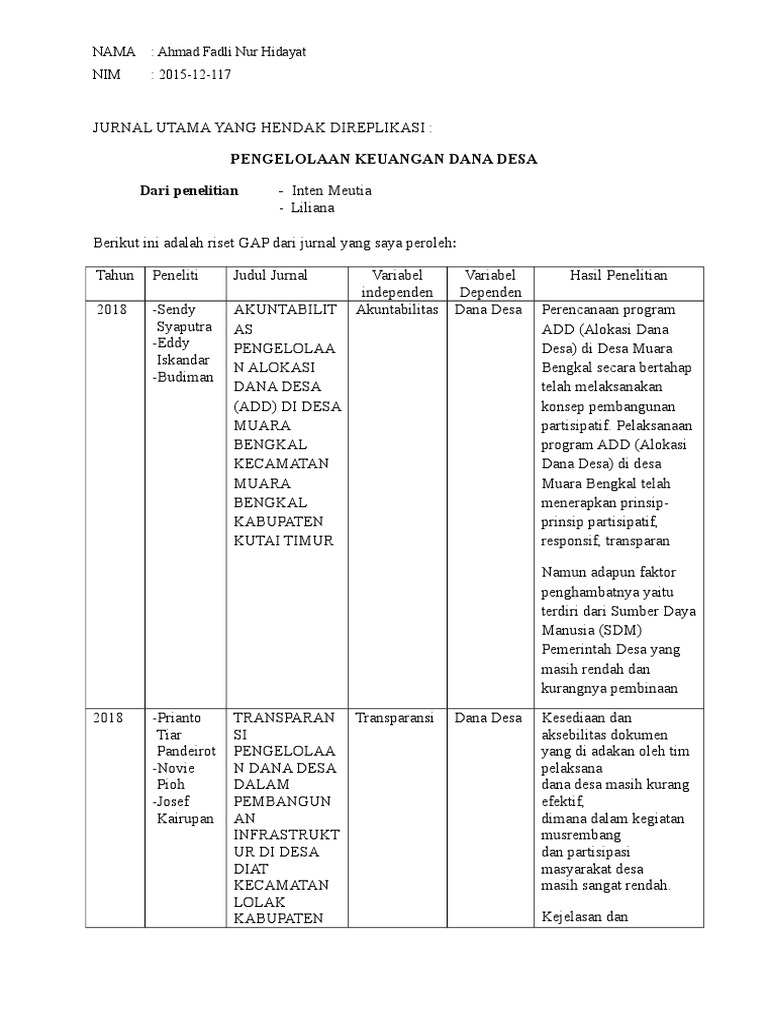 Pengelolaan Keuangan Dana Desa Dari Penelitian Inten Meutia