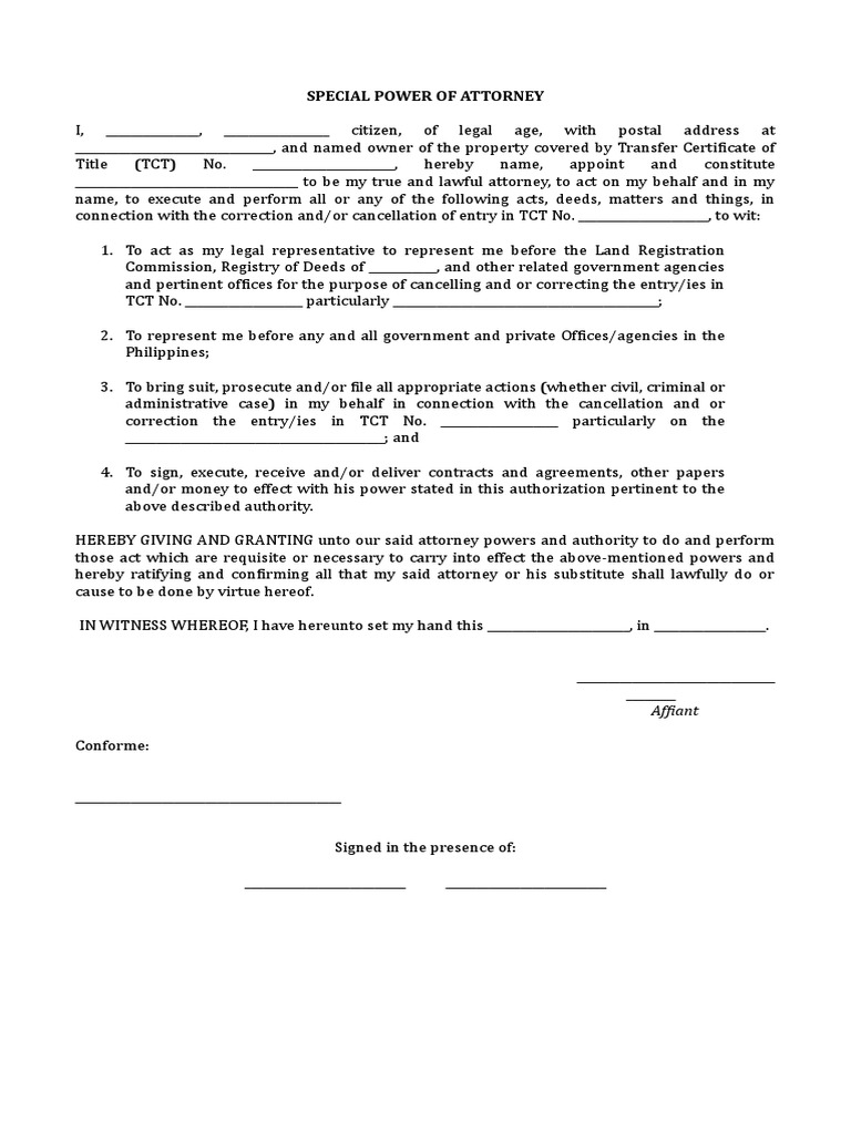 Sample SPA for Correction of Title Power Of Attorney Notary Public