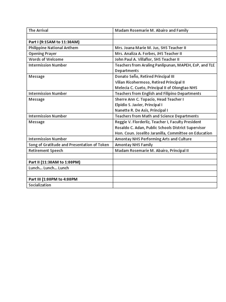 Retirement Party Program Flow | PDF