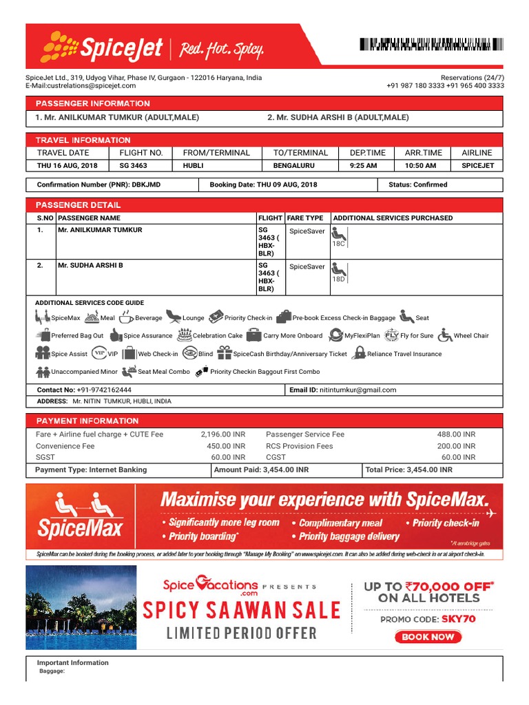spicejet check in baggage price