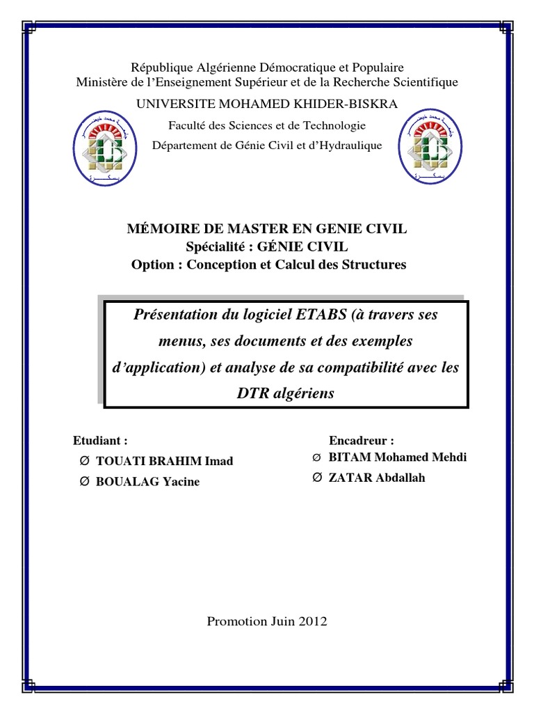 MÉMOIRE DE MASTER EN GENIE CIVIL  Béton armé  Informatique