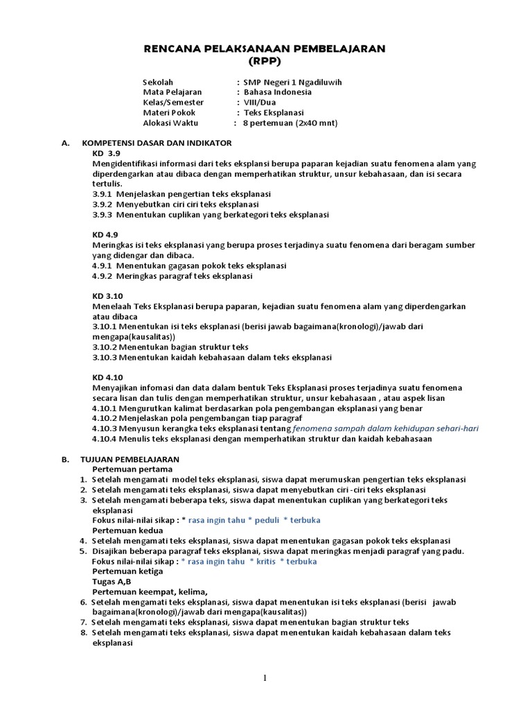 Rpp Bab 5 Teks Eksplanasi