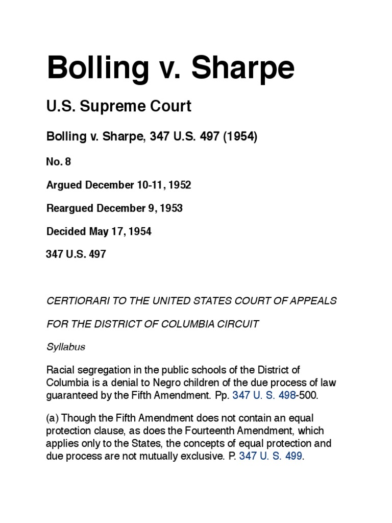 BOLLING Vs SHARPE PDF PDF Fourteenth Amendment To The United States
