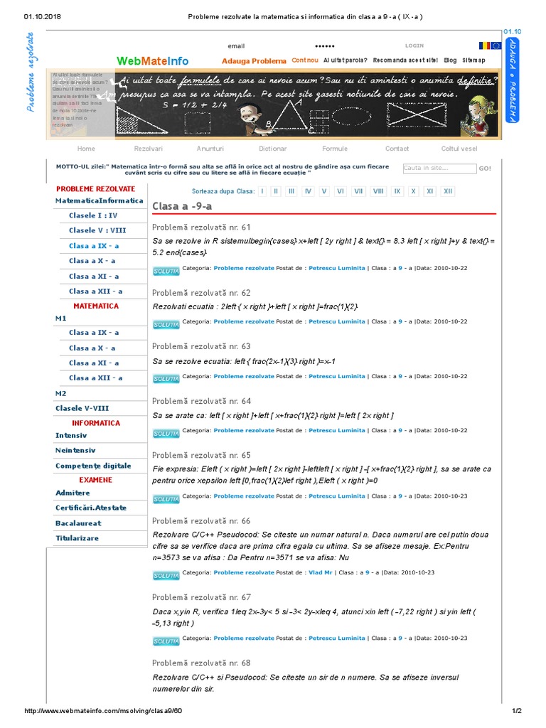 Probleme Informatica C++ Clasa A 9 a Rezolvate Probleme Rezolvate La Matematica Si Informatica Din Clasa A 9 - A (IX