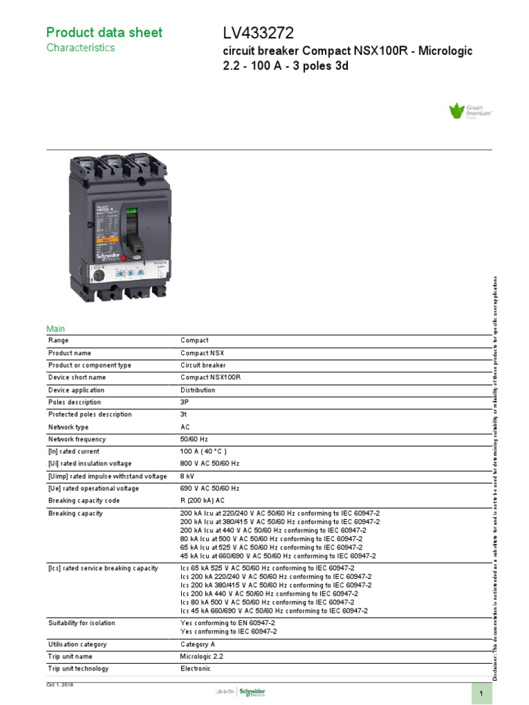 NSX100R Circuit Breaker with Micrologic 2.2 | PDF | Alternating Current ...