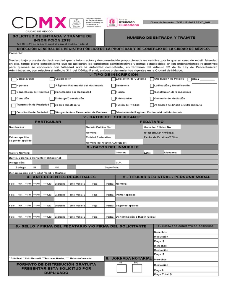 Solicitud de Inscripción RPP CDMX 2018 | PDF | Ciudad de México ...