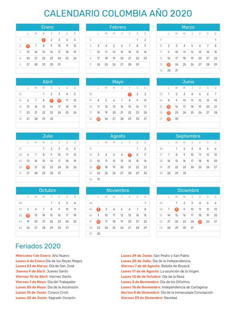 Calendario Colombia 2020 PDF Calendario