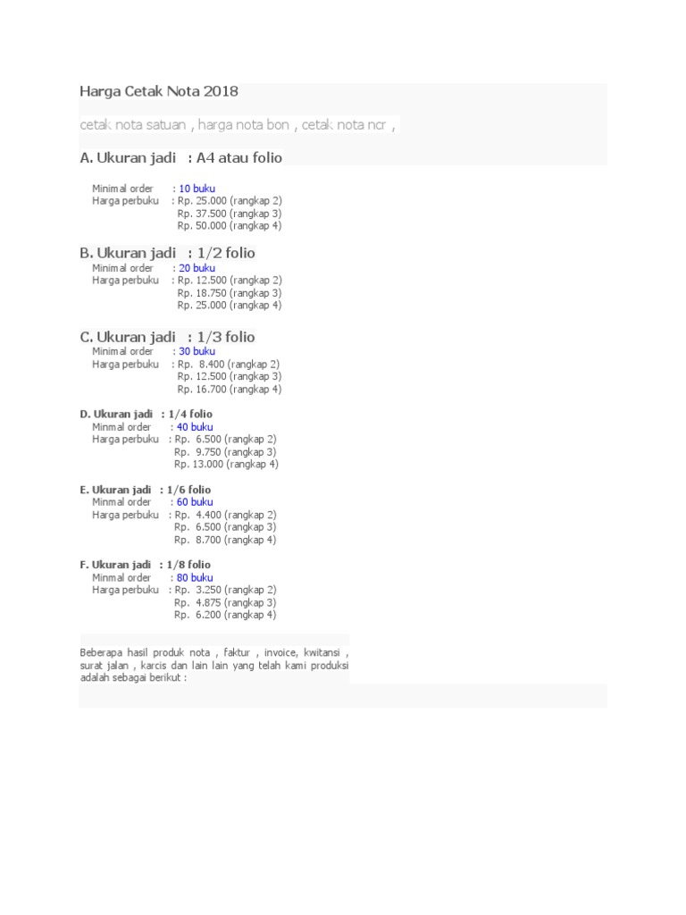 Harga Cetak Nota 18